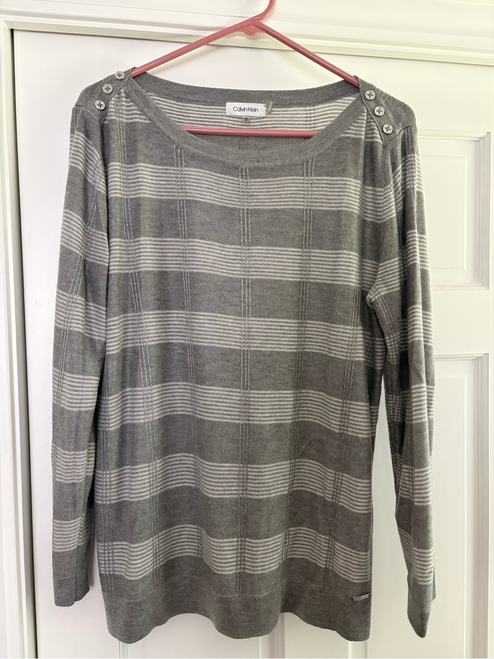 Calvin Klein Gray & Light Gray Striped Long-Sleeve Knit Top